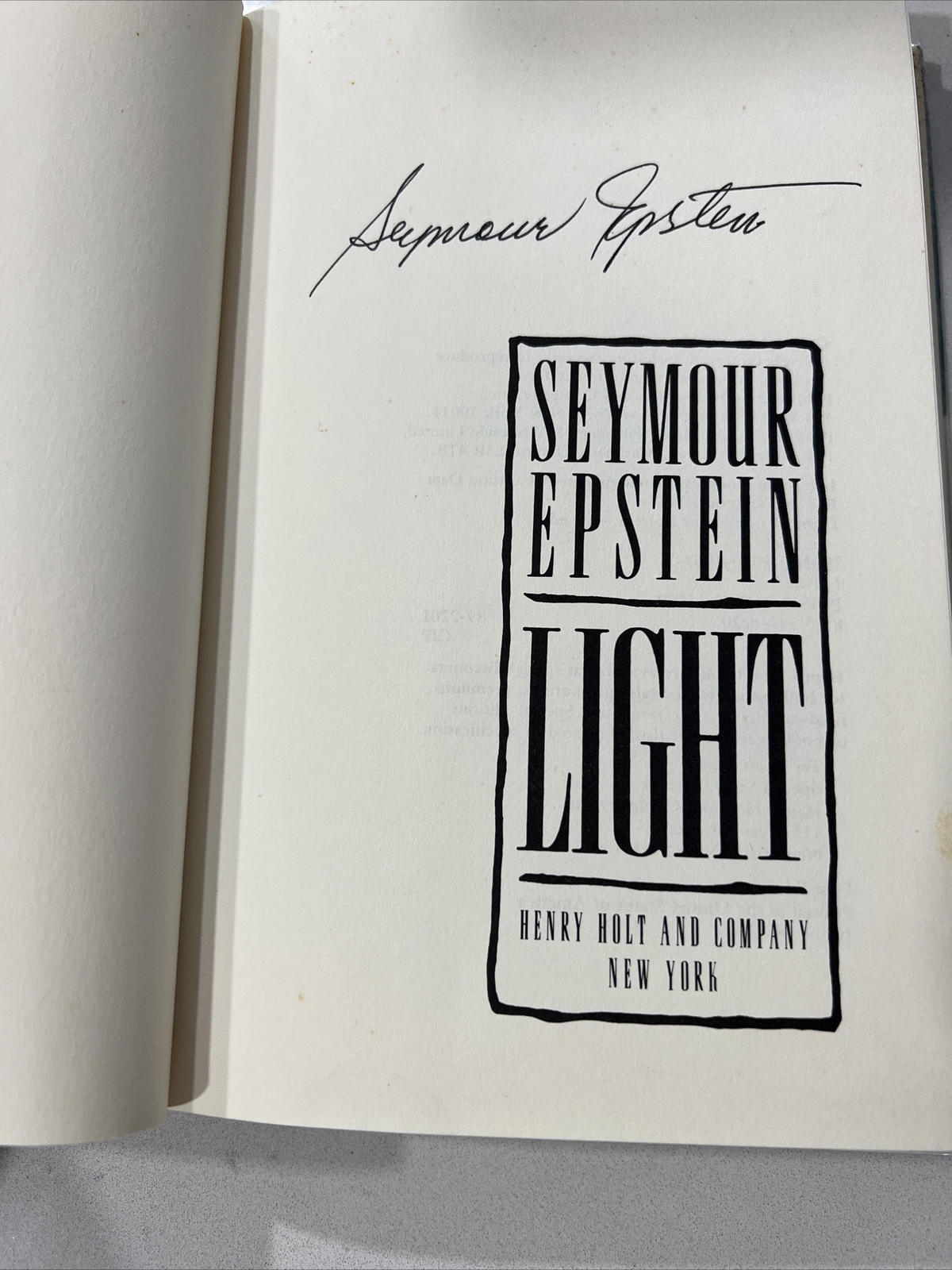 SIGNED* First Ed. 1989 Light by Seymour Epstein (Henry Holt) Hardcover w/ DJ