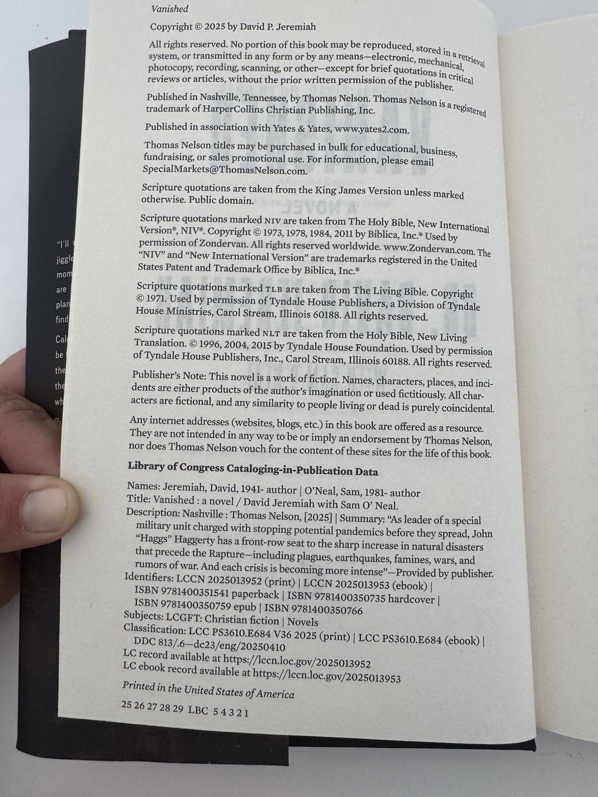 David Jeremiah Vanished: A Novel Hardcover 2025 The Vanished Ser. Dust Jacket