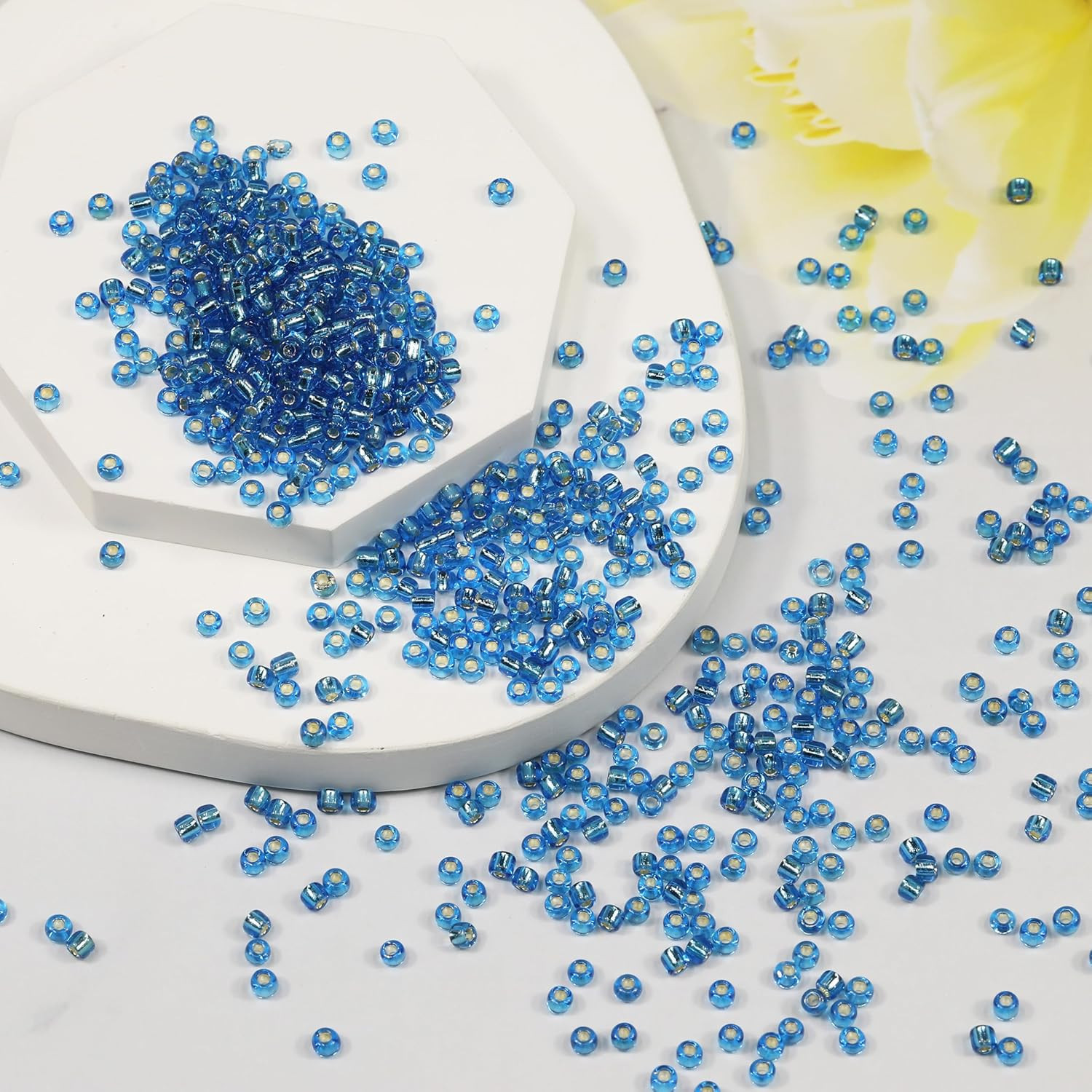 Dark Lake Blue Sliver Lined Color Size 3mm Seed Beads About 3600pcs/100Grams in