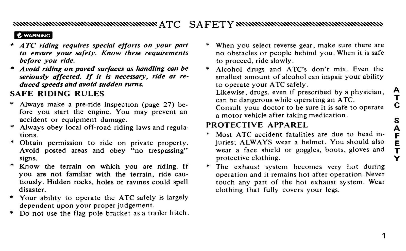 1985 Honda ATC Super Red 250 Owner’s Manual 69 Pages