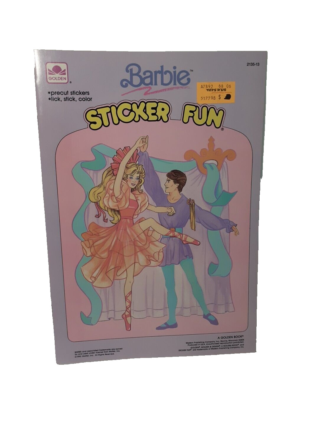 Vtg Golden BARBIE Sticker Fun Coloring Book, Coloring Fun, #2135-13 1990 Mattel