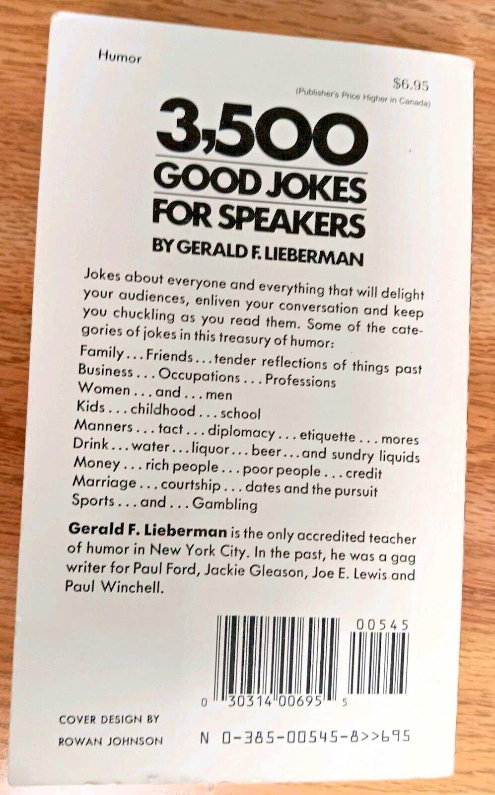 3,500 Good Jokes for Speakers by author Gerald F. Lieberman ©1975 Puns Quips