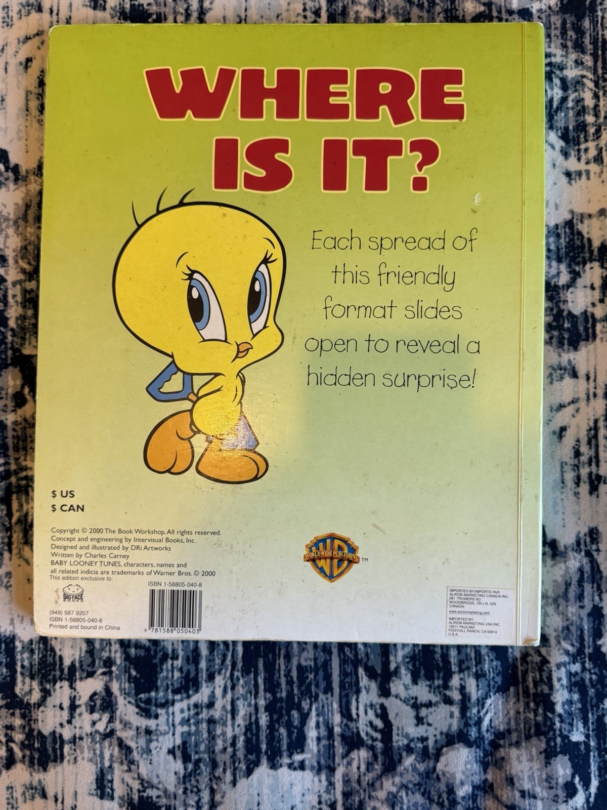 Baby Looney Tunes Vintage 2000 Large Board Slide Book With Hidden Surprises