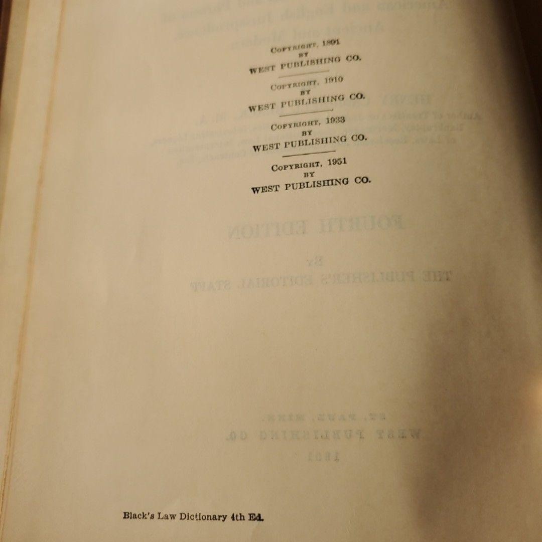 Black’s Law Dictionary Henry C. Black Fourth Edition 1951 Hardcover Webster