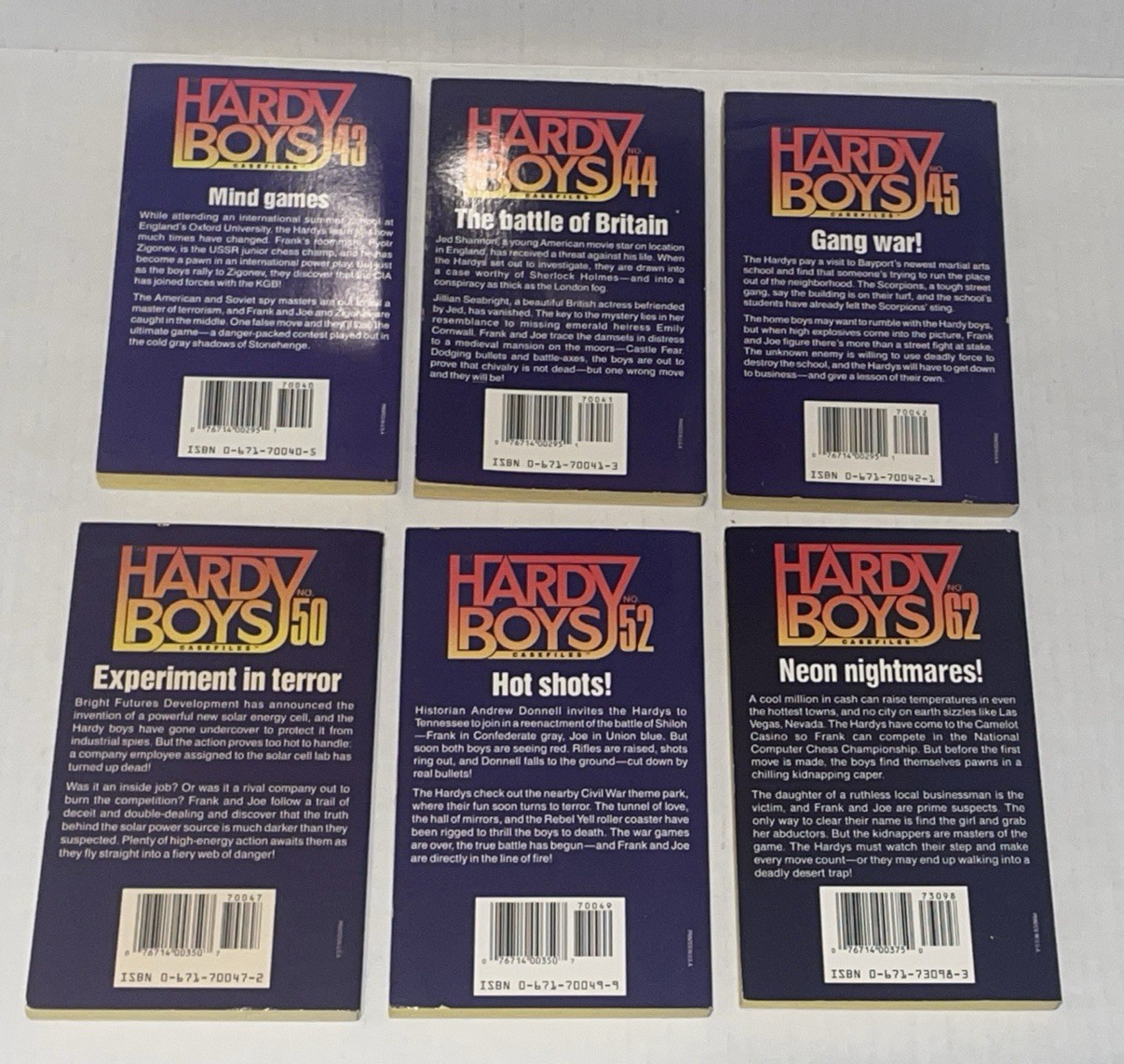 Lot of 6 Hardy Boys Casefiles Books #43 44 45 50 52 62 Final Gambit Franklin W.