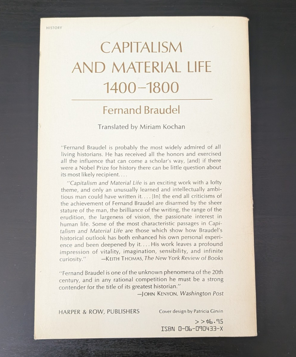 Capitalism and Material Life, 1400-1800 by Fernand Braudel (1975, Paperback)