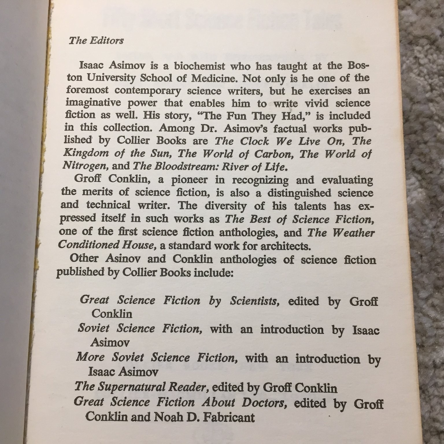 50 Short Science Fiction Tales Asimov Conklin 1968 Anthology Collier Books PB SF