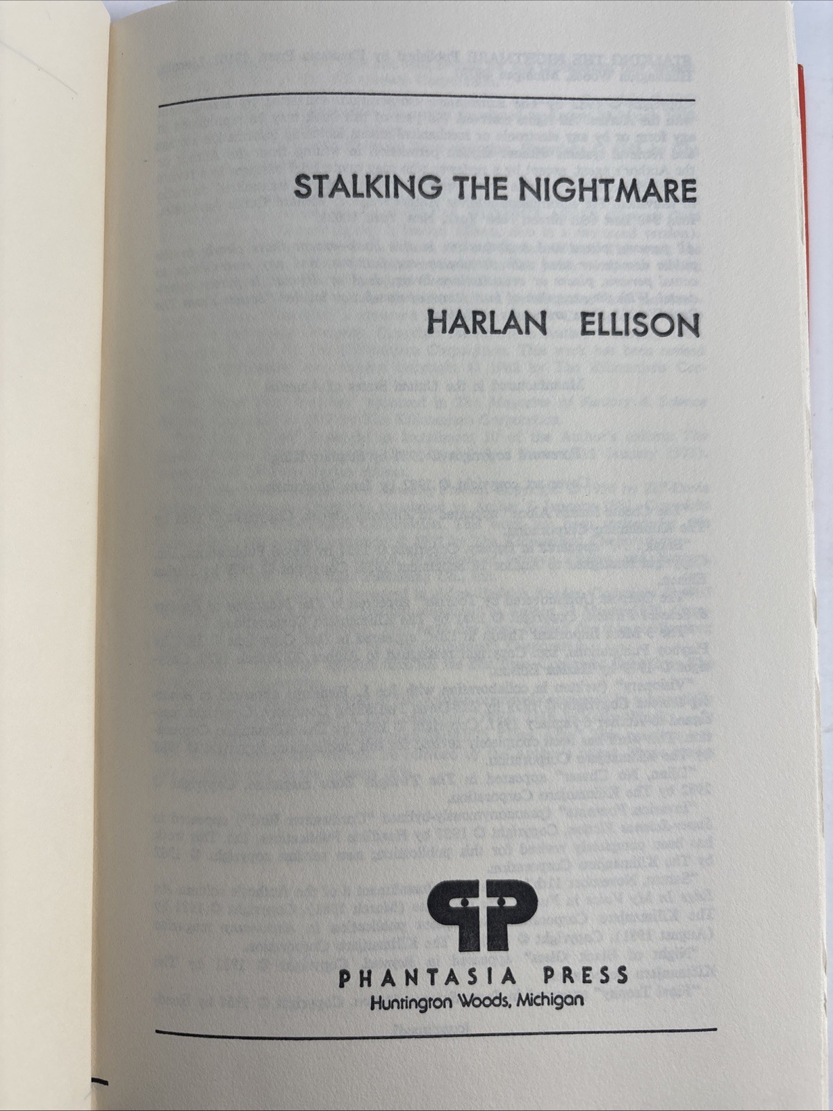 Stalking The Nightmare by Harlan Ellison – 1982 1st Phantasia Press Hardcover DJ