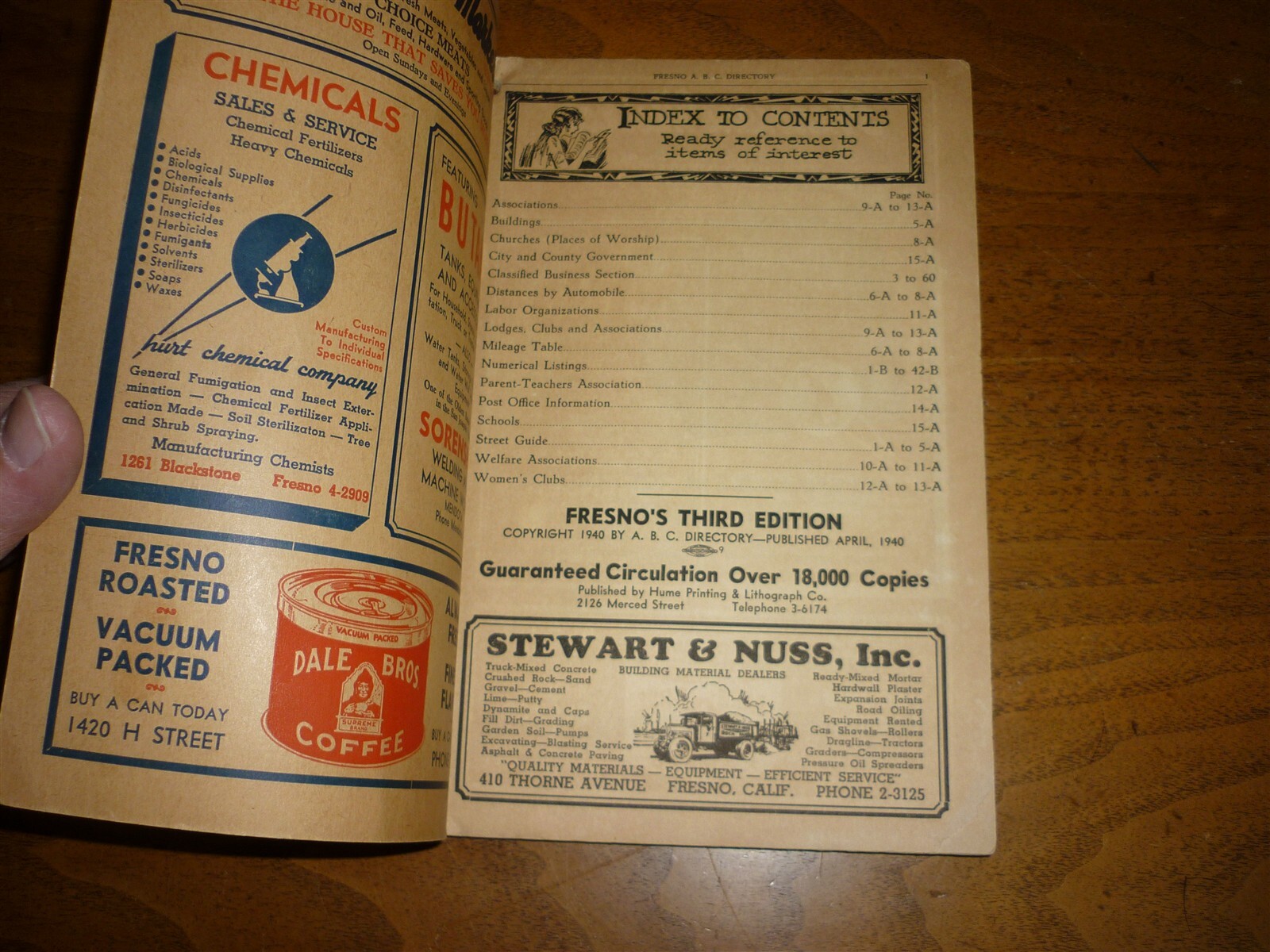 1940-1941 Fresno California ABC City Directory. 6 x 9.25″ Good copy.