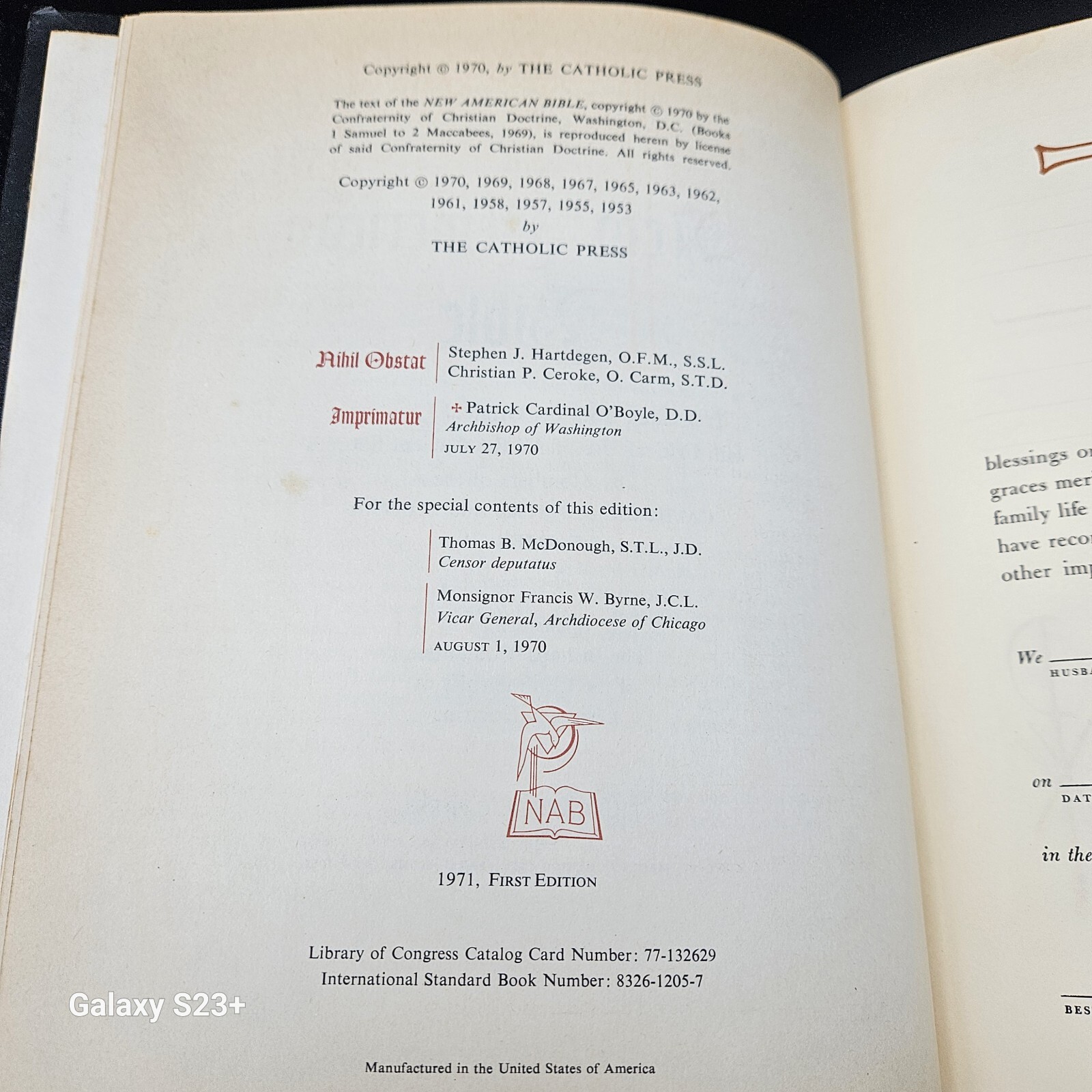 New American Bible NAB 1971 First Edition Special Family Ed. Red Letter Catholic