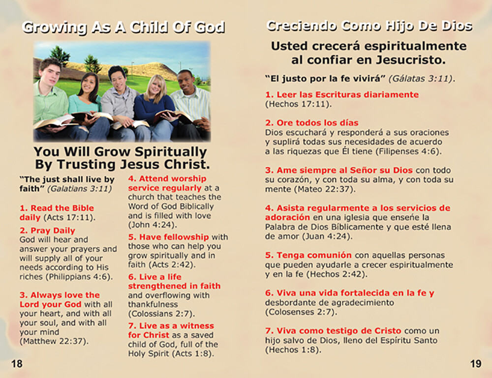 Bible, Gospel Tracts in English/Spanish, Pack of 40 in 4 Covers, 20 Pages Each.