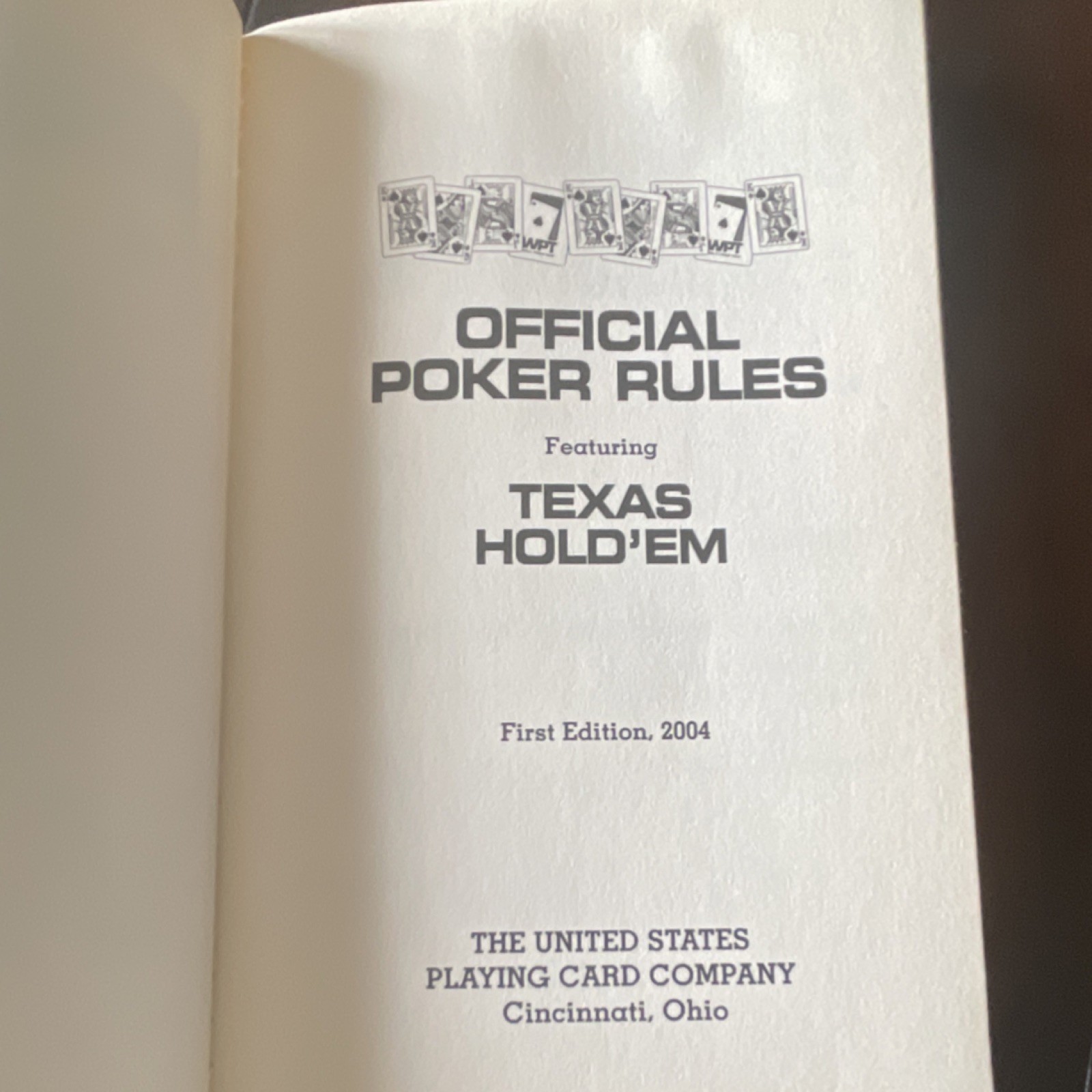 World Poker Tour Official Poker Rules Texas Hold’em 1st Ed Playing Card Co.