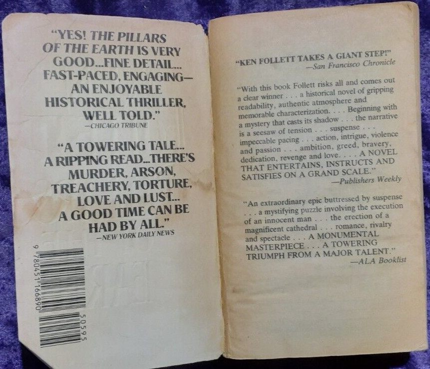 Ken Follett Pillars Of The Earth Book**Torn, Partially Peeled off Title, Stains*