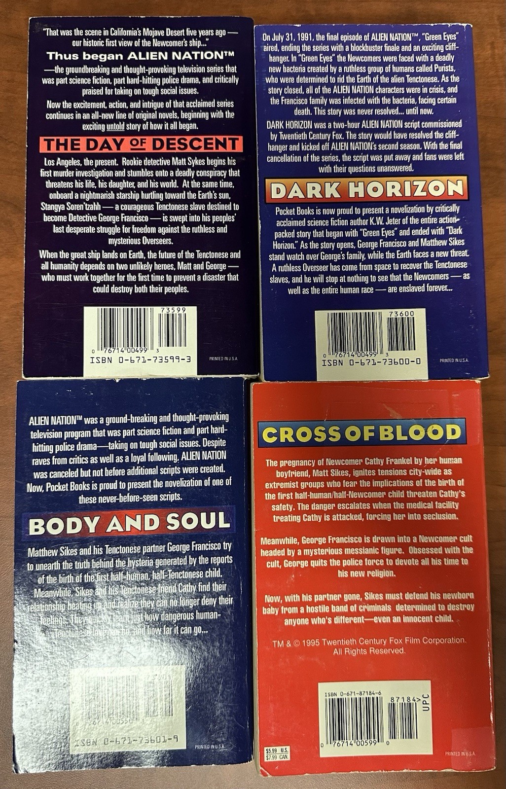 LOT (4) ALIEN NATION 1,2,3,8, Pocket Star Paperbacks 1990s 1st Printings, Used