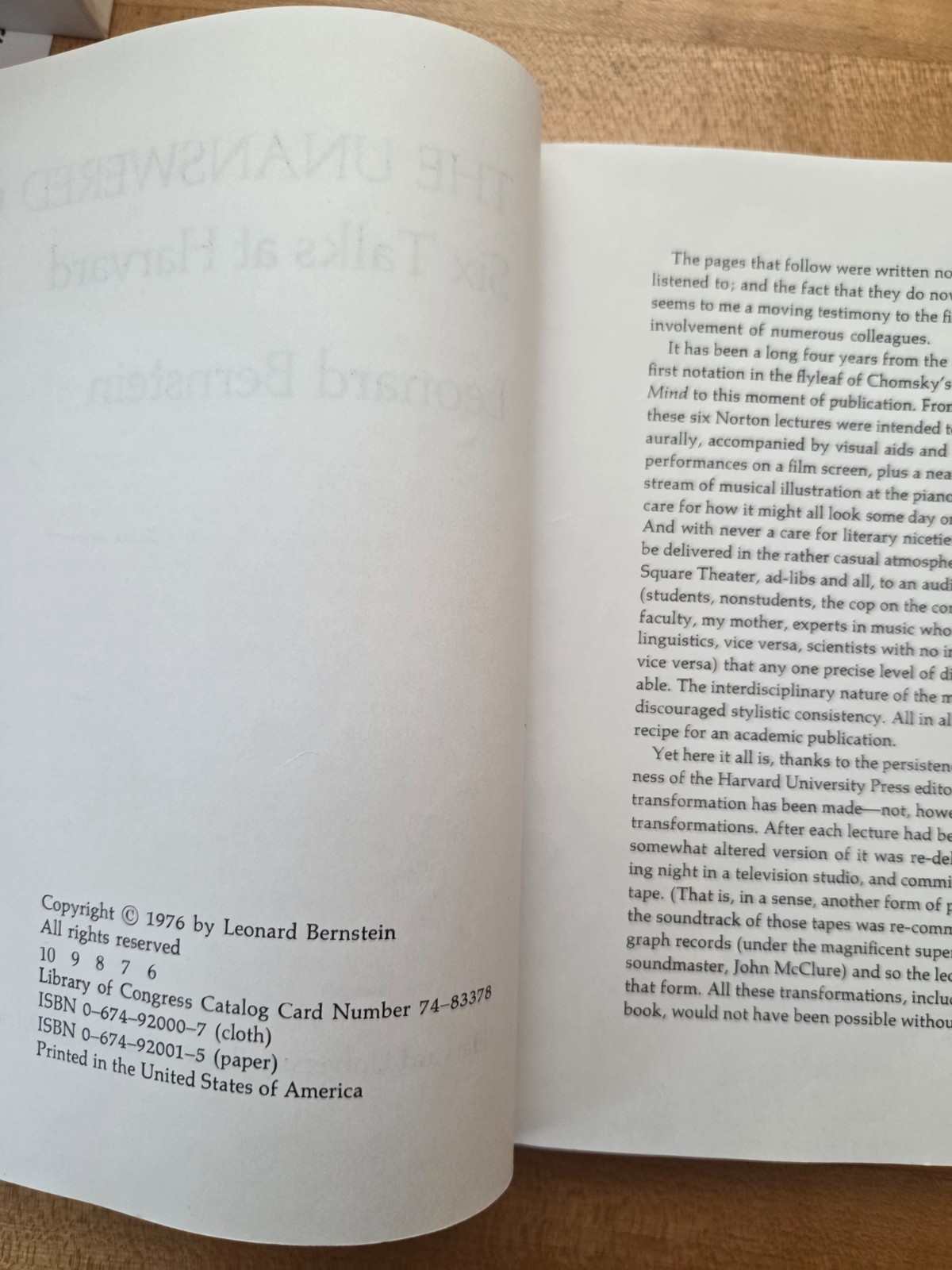 The Unanswered Question Six talks at Harvard by Leonard Bernstein Book