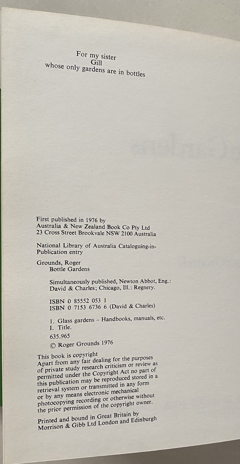 Bottle Gardens by Roger Grounds (1976 1st Ed. HCDJ) Terrariums