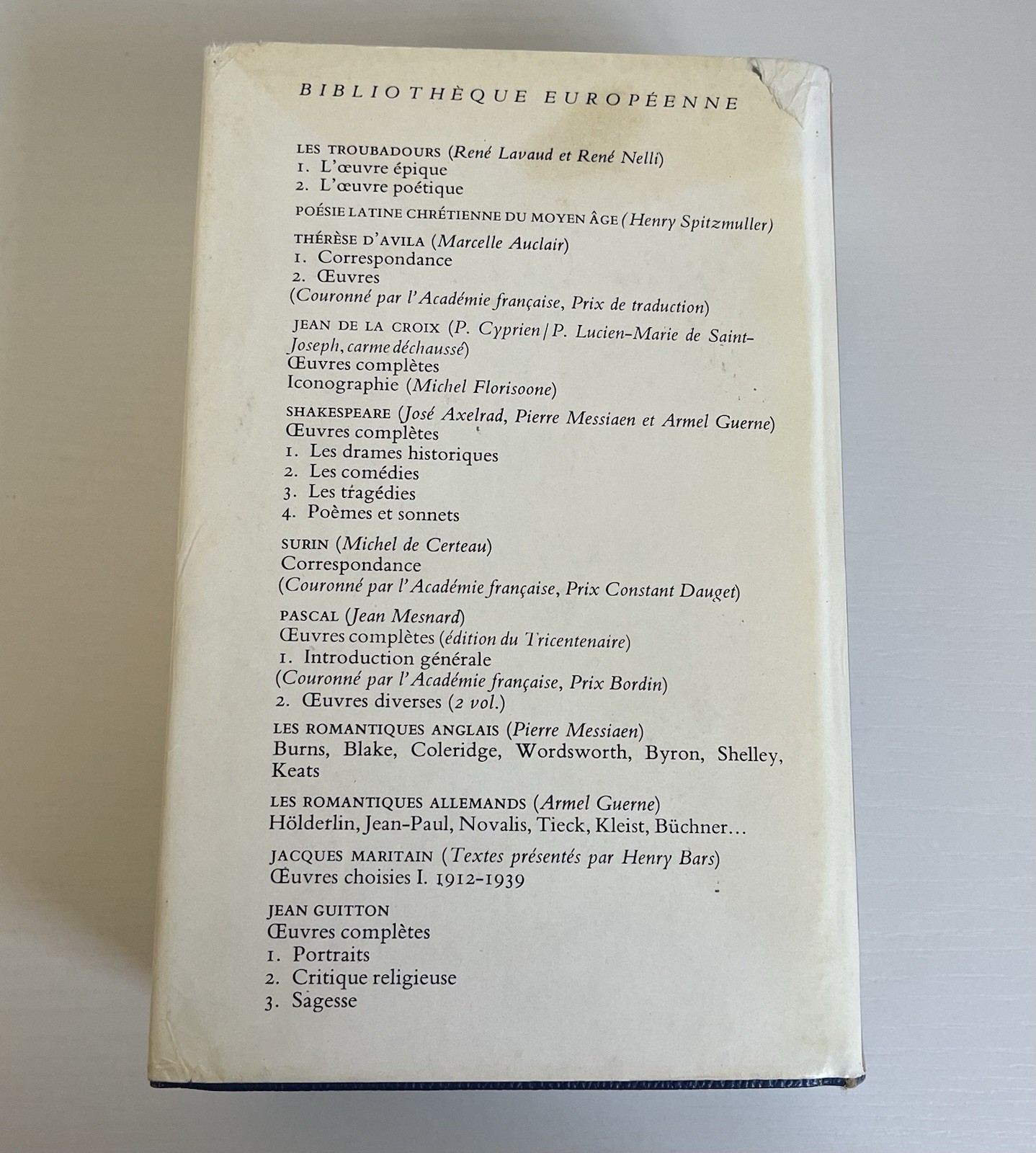 Poesie latine chretienne du Moyen Age Desclee De Brouwer, 1971, HC/DJ