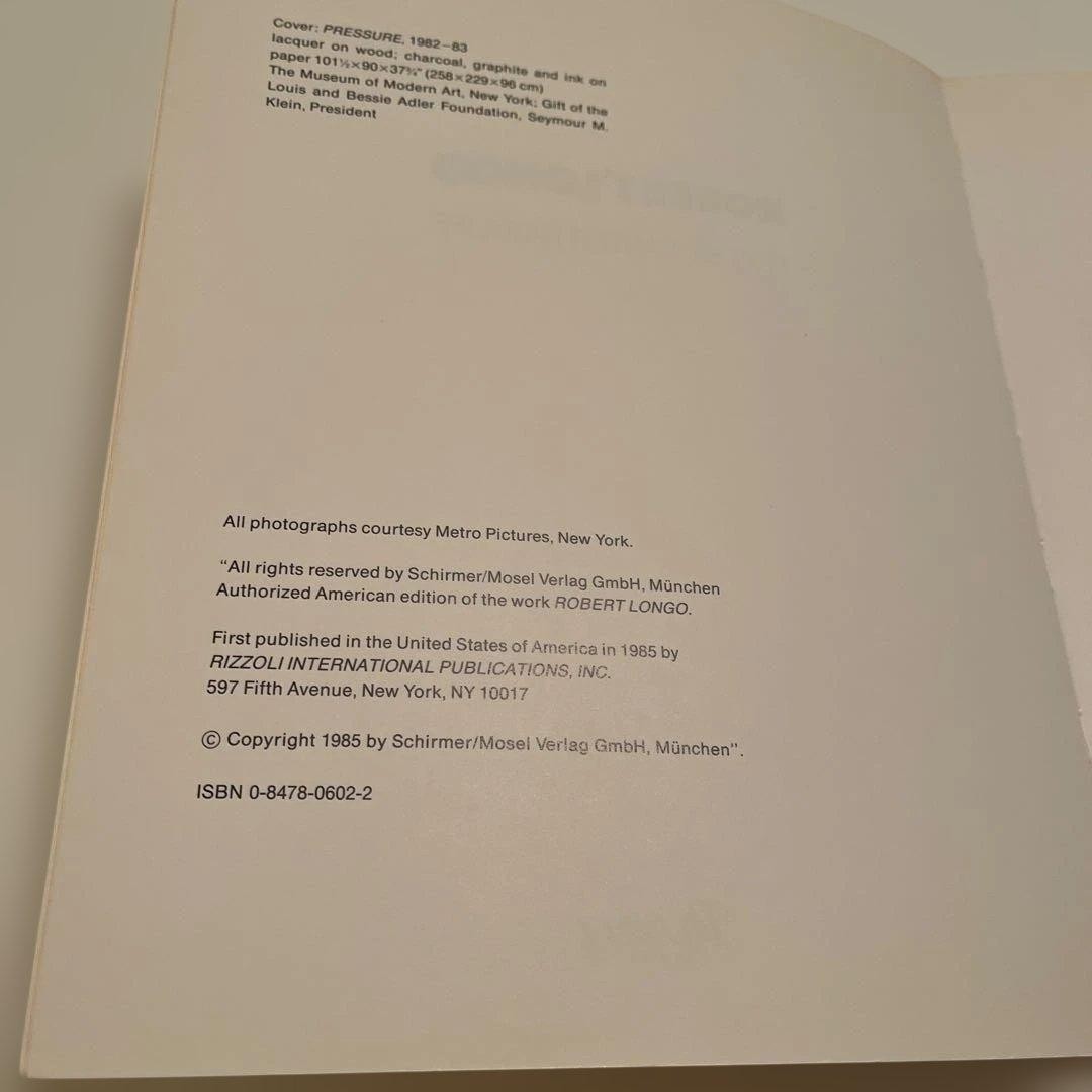 Robert Longo by Carter Ratcliff 1985 Art Book Rizzoli 10.7×8.7in