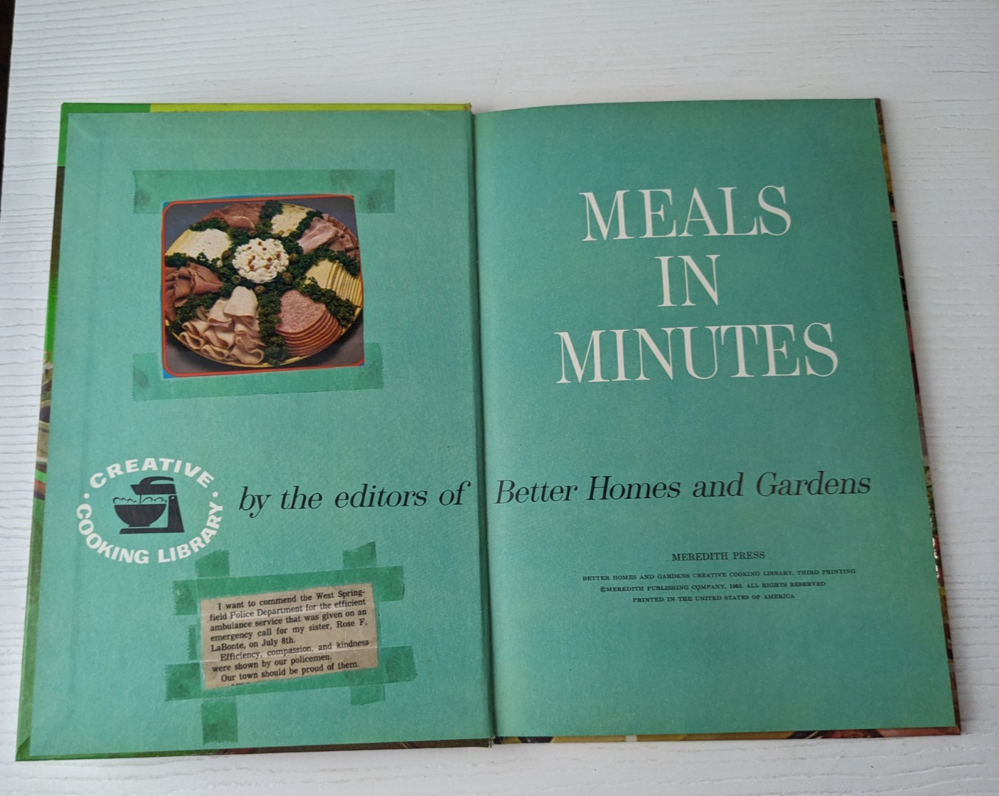 Retro BETTER HOMES & GARDENS MEALS IN MINUTES Hardcover Cookbook Vintage 1963