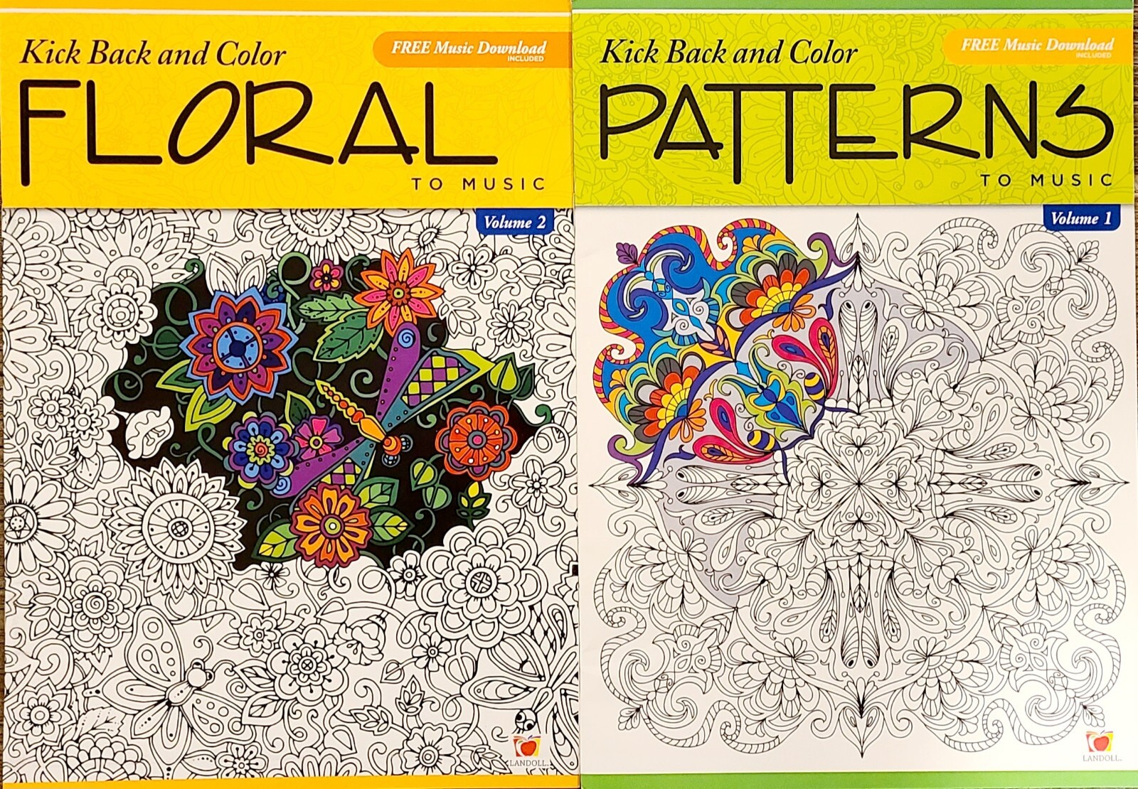 Kick Back & Color to Music Set of 2 Floral and Patterns NEW