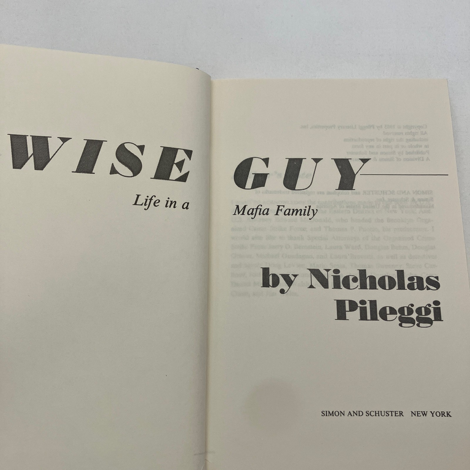 Wiseguy Life in a Mafia Family Nicholas Pileggi 1986 BCE HCDJ Simon and Schuster