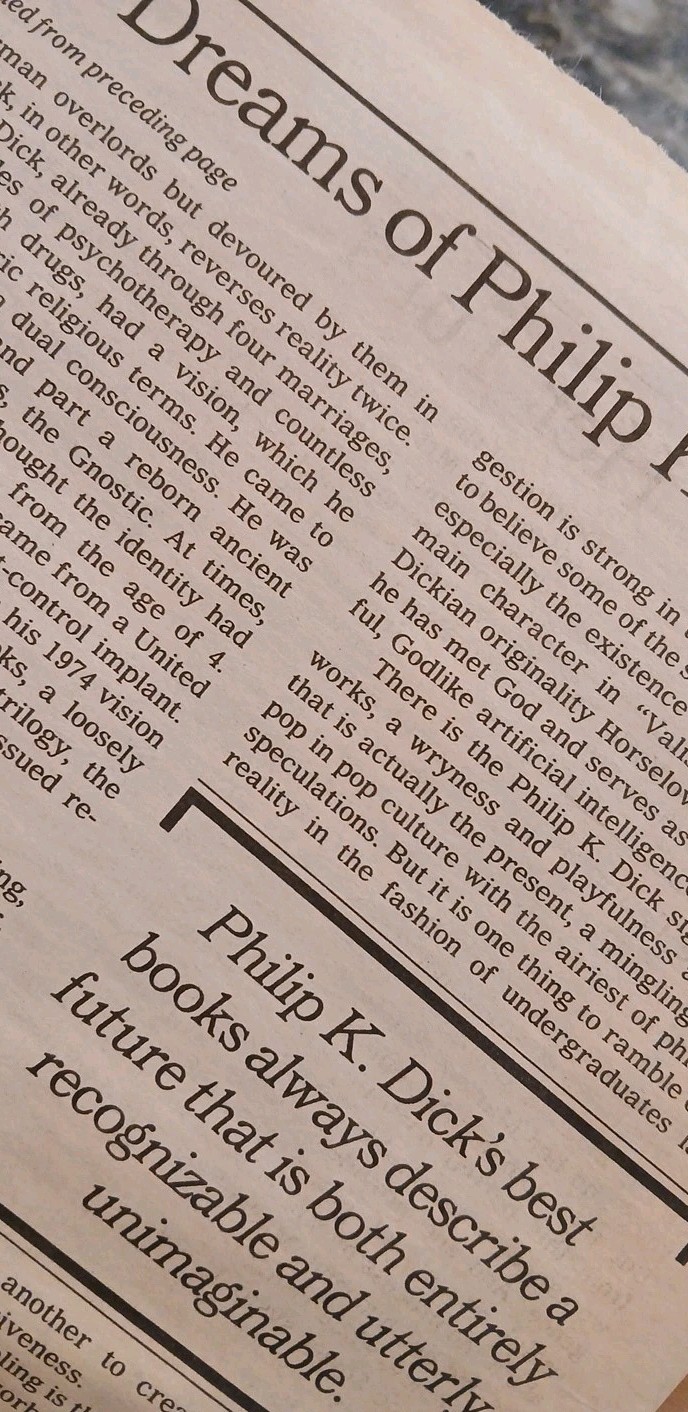 PHILIP K. DICK Electric Dreams 4-pg article NY Times Book Review 11/3/91 RARE VG