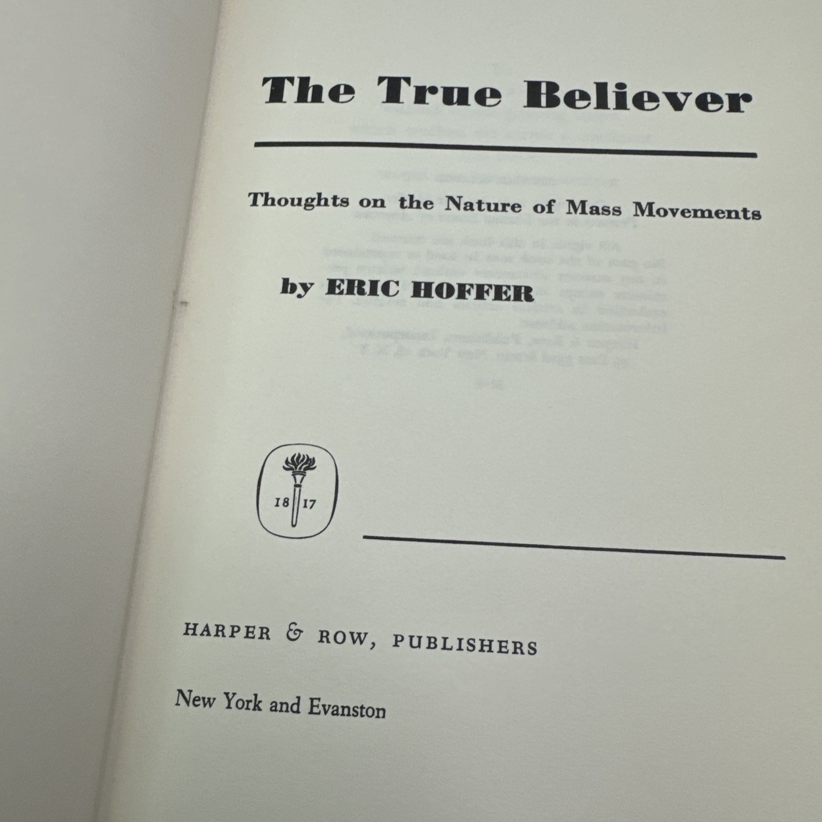 The True Believer Eric Hoffer First Edition Later Print c1951 HC Harper & Row