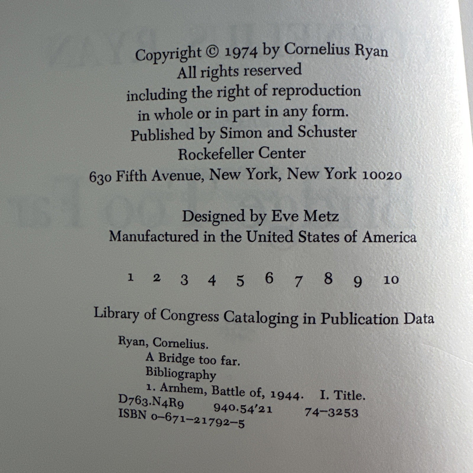 A Bridge Too Far by Cornelius Ryan 1974 RARE BINDER’S ERROR FIRST EDITION HCDJ