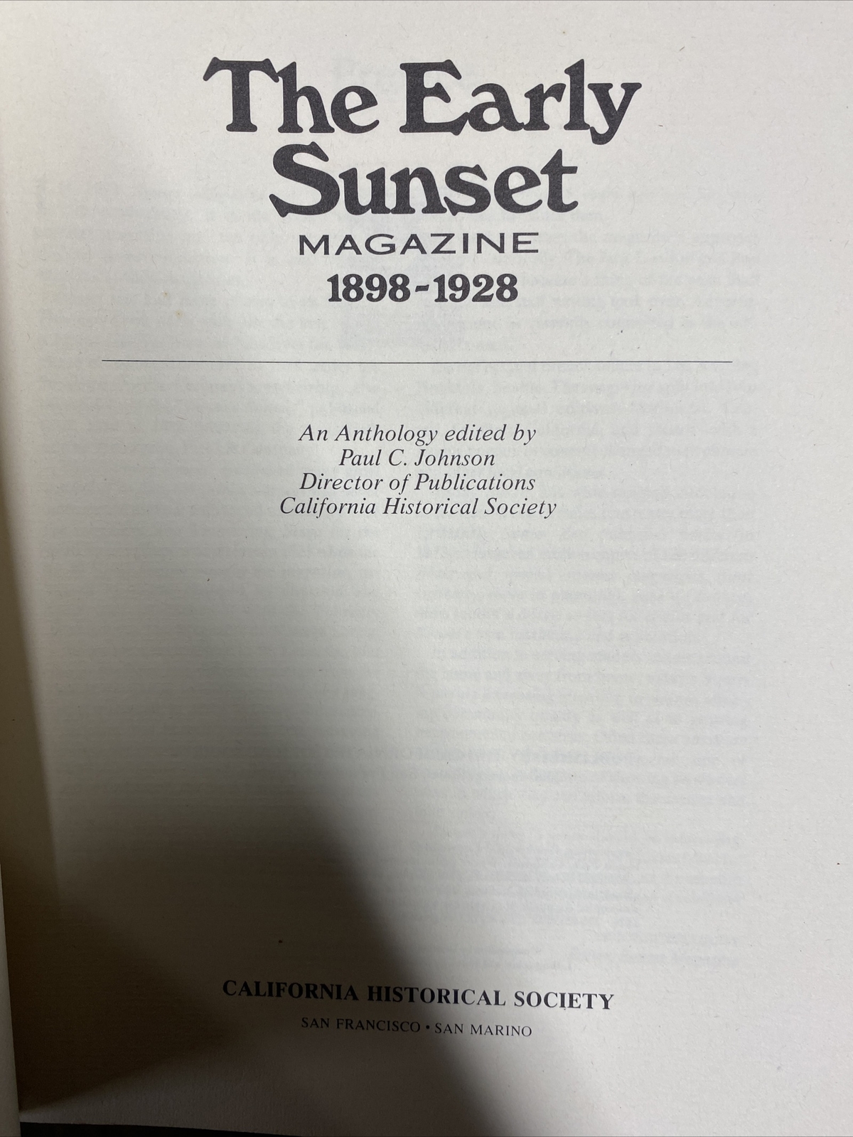 The Early Sunset Magazine, 1898-1928 Johnson PB selections from first 30 years