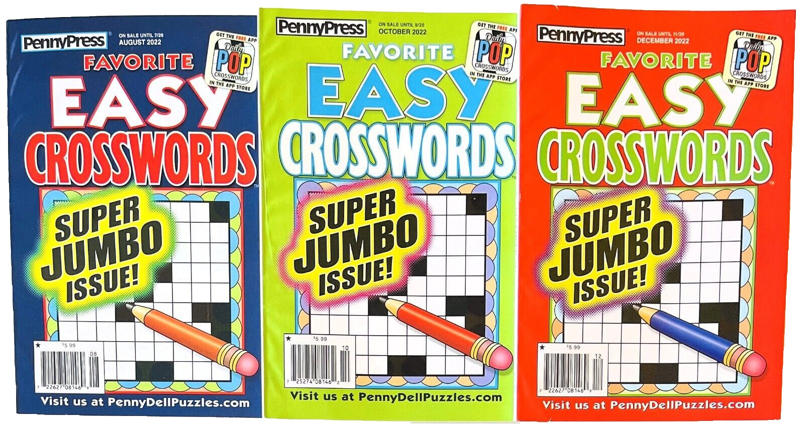 NEW Lot of 3 Penny Press Dell FAVORITE Easy Crosswords Super Jumbo Issue