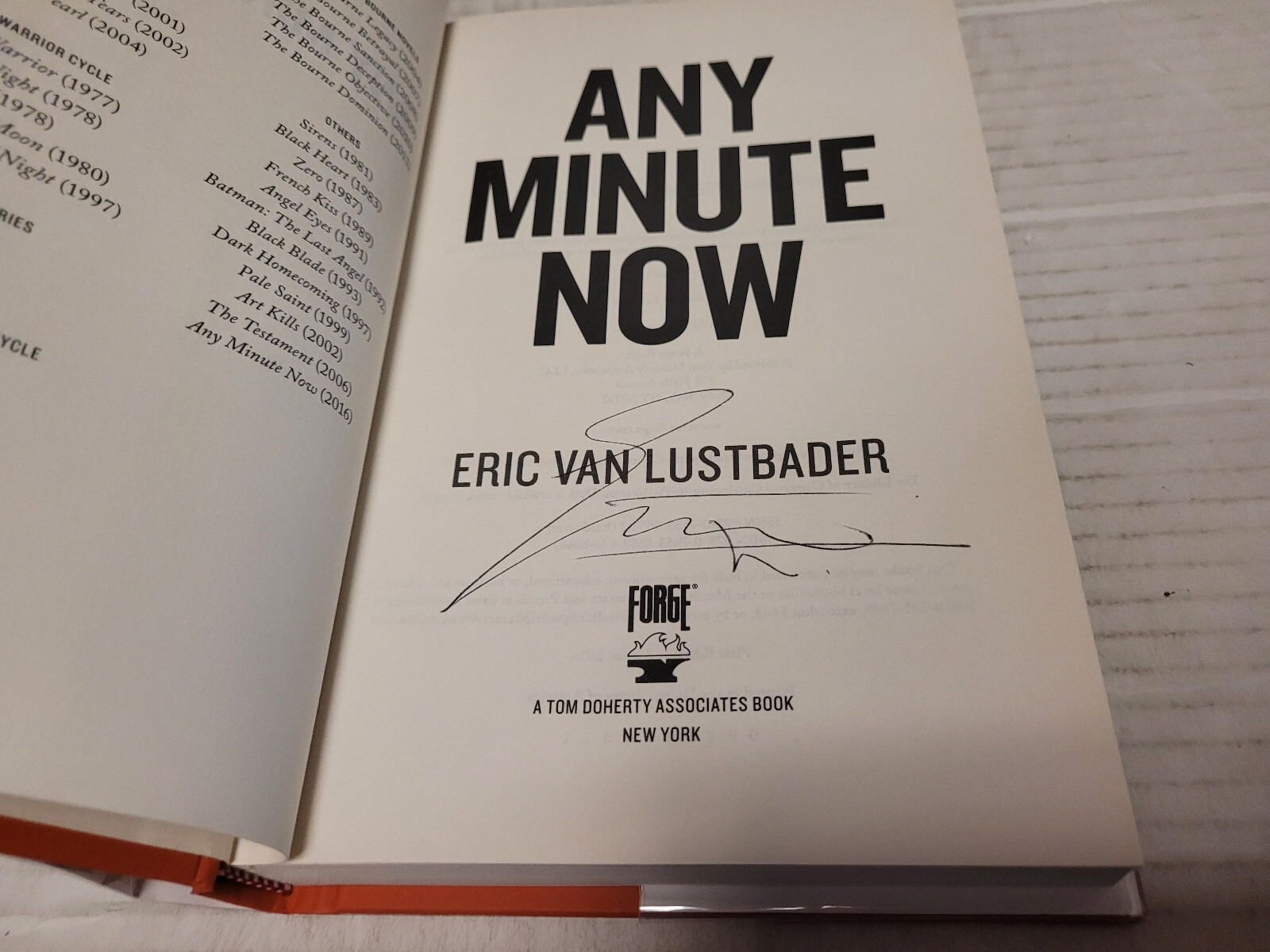 Any Minute Now by Eric Van Lustbader (2016, Hardcover) SIGNED 1st/1st