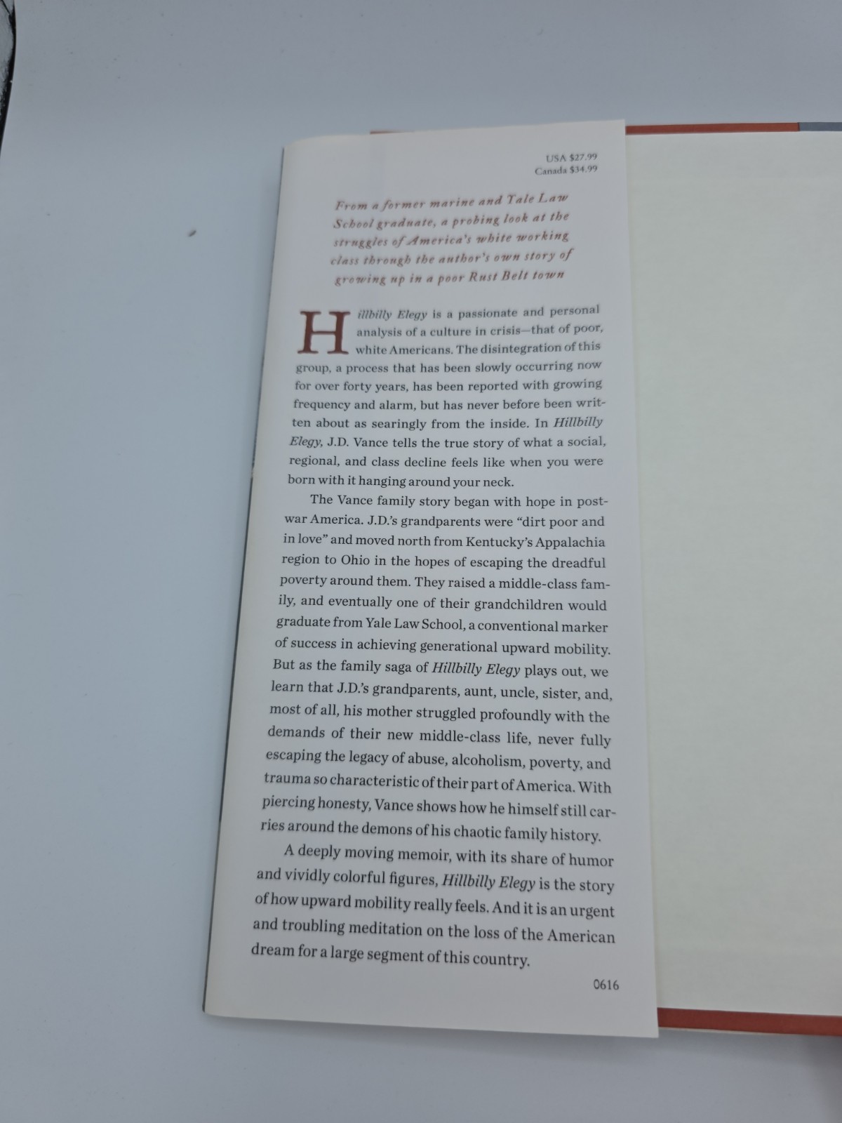 Hillbilly Elegy by J. D. Vance (2016 Hardcover)