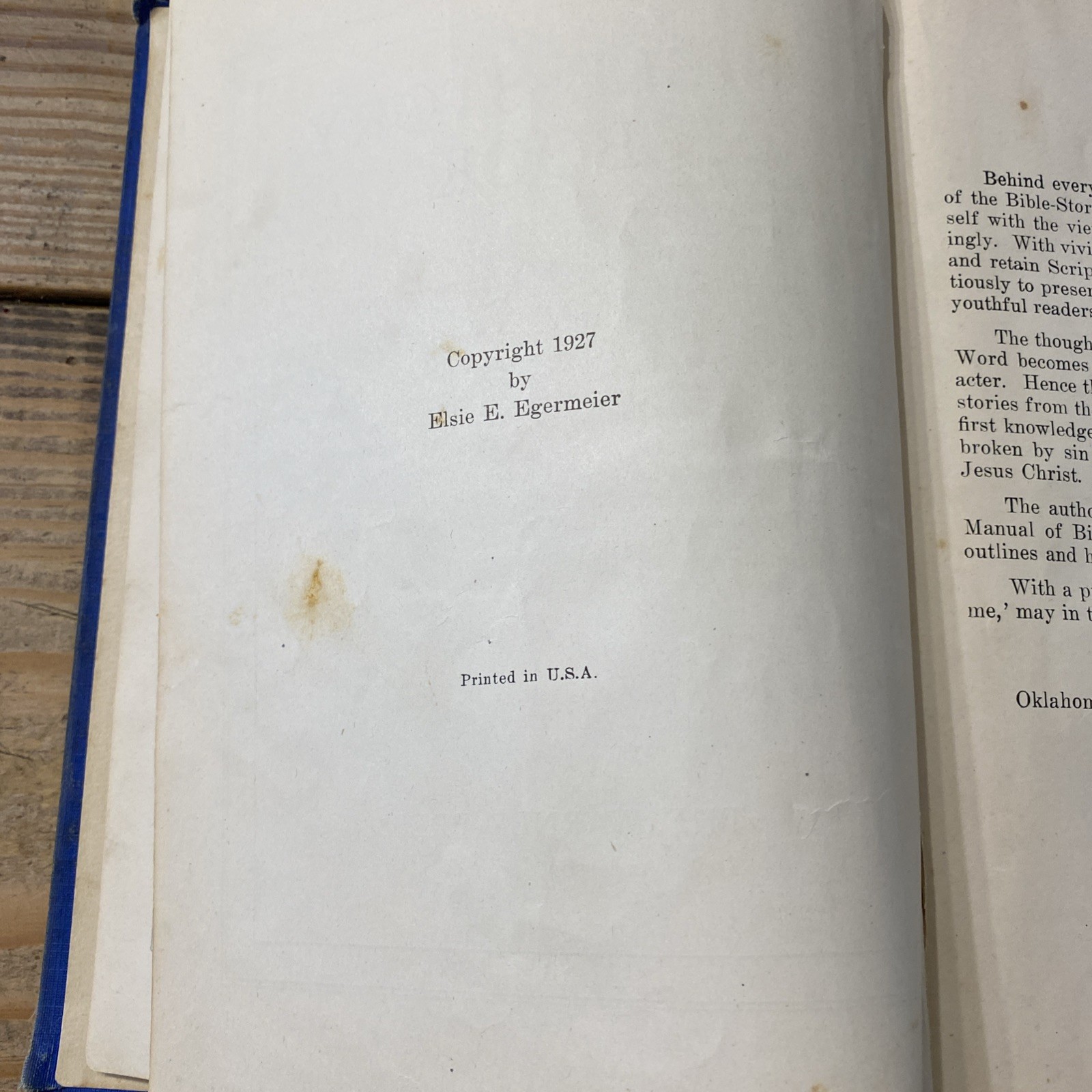 1927 Bible Story Book Elsie Egermeier Warner Press Anderson Vintage Antique