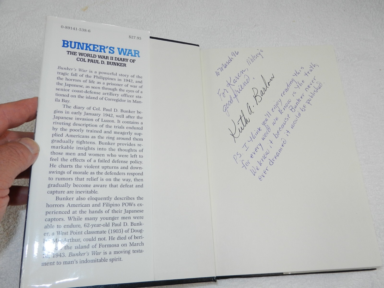 WW II 1942 Philippines POW Col Paul B Bunker – 1943 DOD “BUNKER’S WAR” Signed