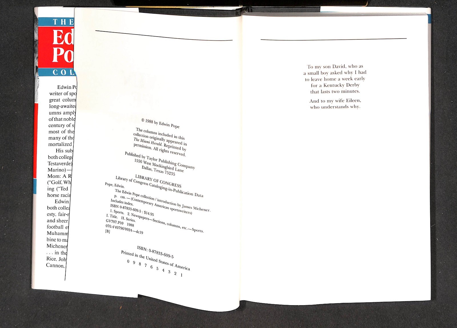EDWIN POPE COLLECTION, HBDJ, 1ST EDITION, 268 PAGES, NEAR MINT, MICHENER INTRO