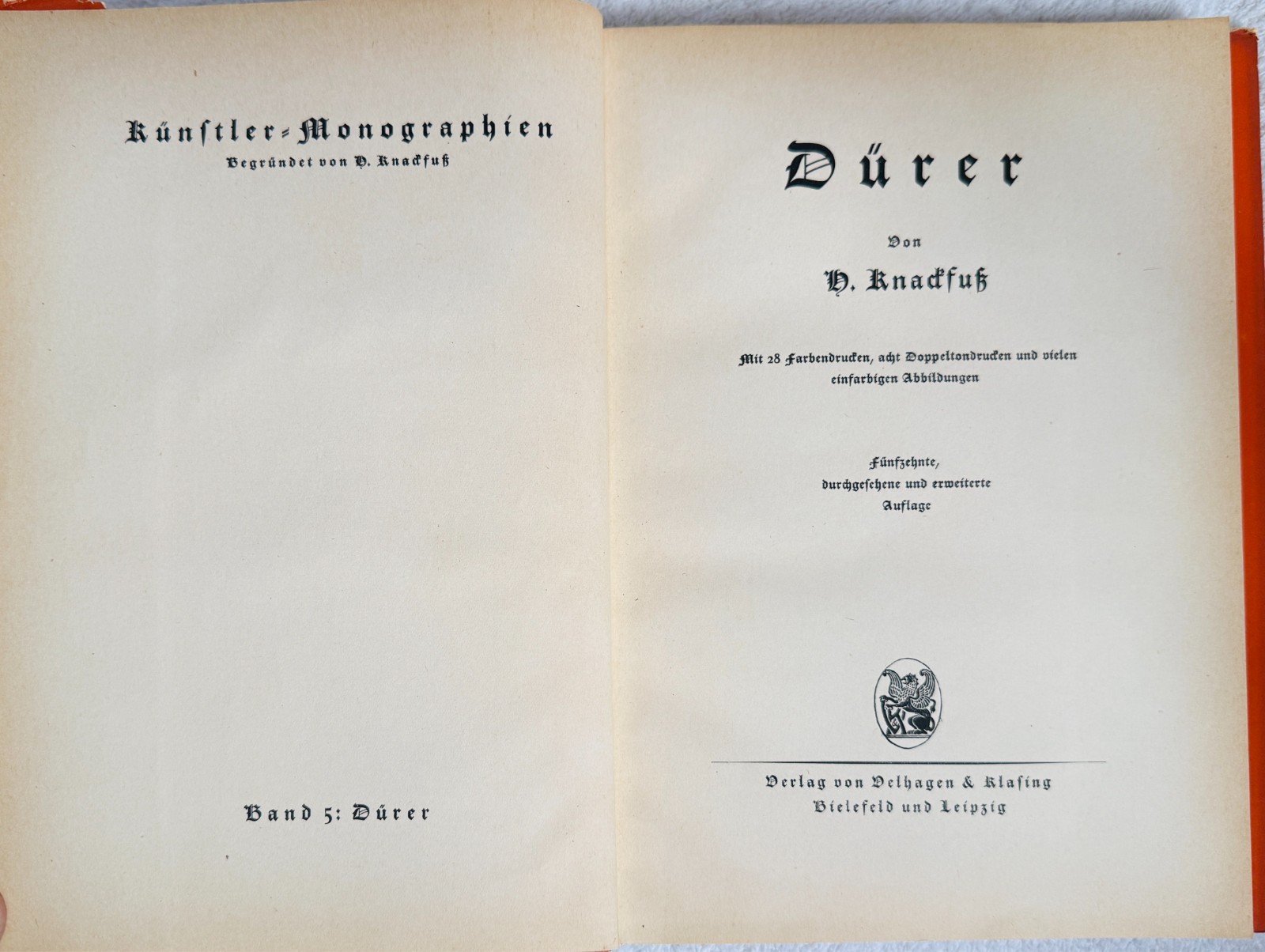MONOGRAPHS ON ARTISTS -Book 5: DURER by Herman Knackfuss (1938 GERMAN printing)