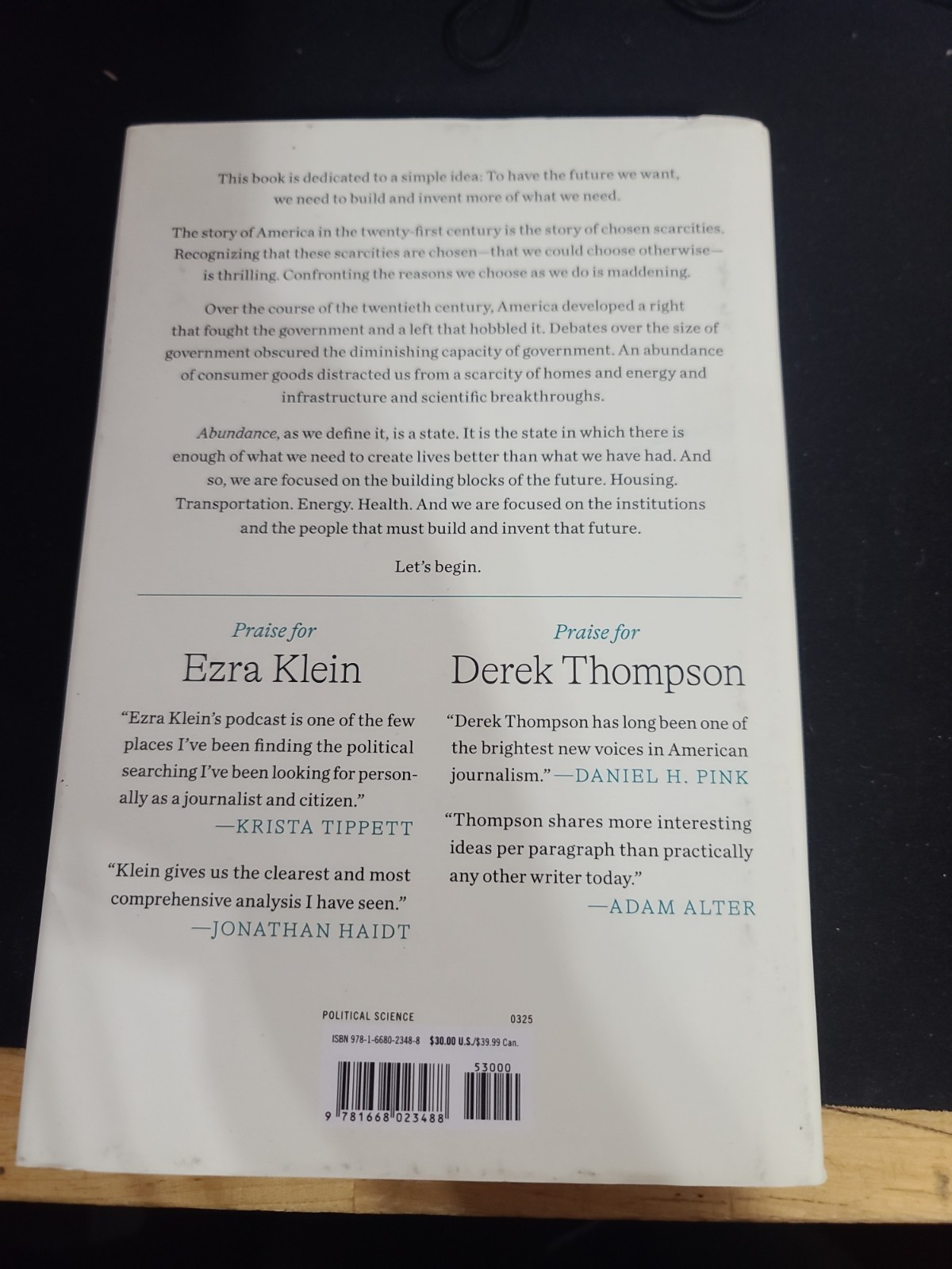 Abundance by Ezra Klein and Derek Thompson (2025, Hardcover)