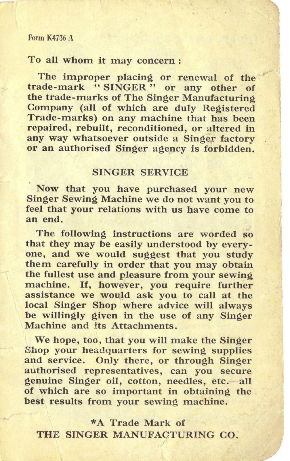 SINGER 201K Instruction Manual – STEEL WIRE BINDING – PROTECTIVE FRONT & BACK