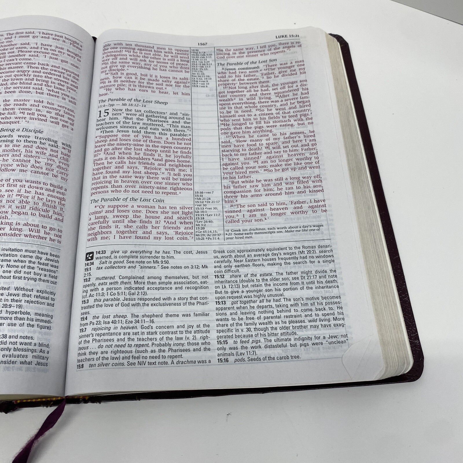 NIV Study Bible 10th Anniversary Edition Burgundy Leather Red Letter Used