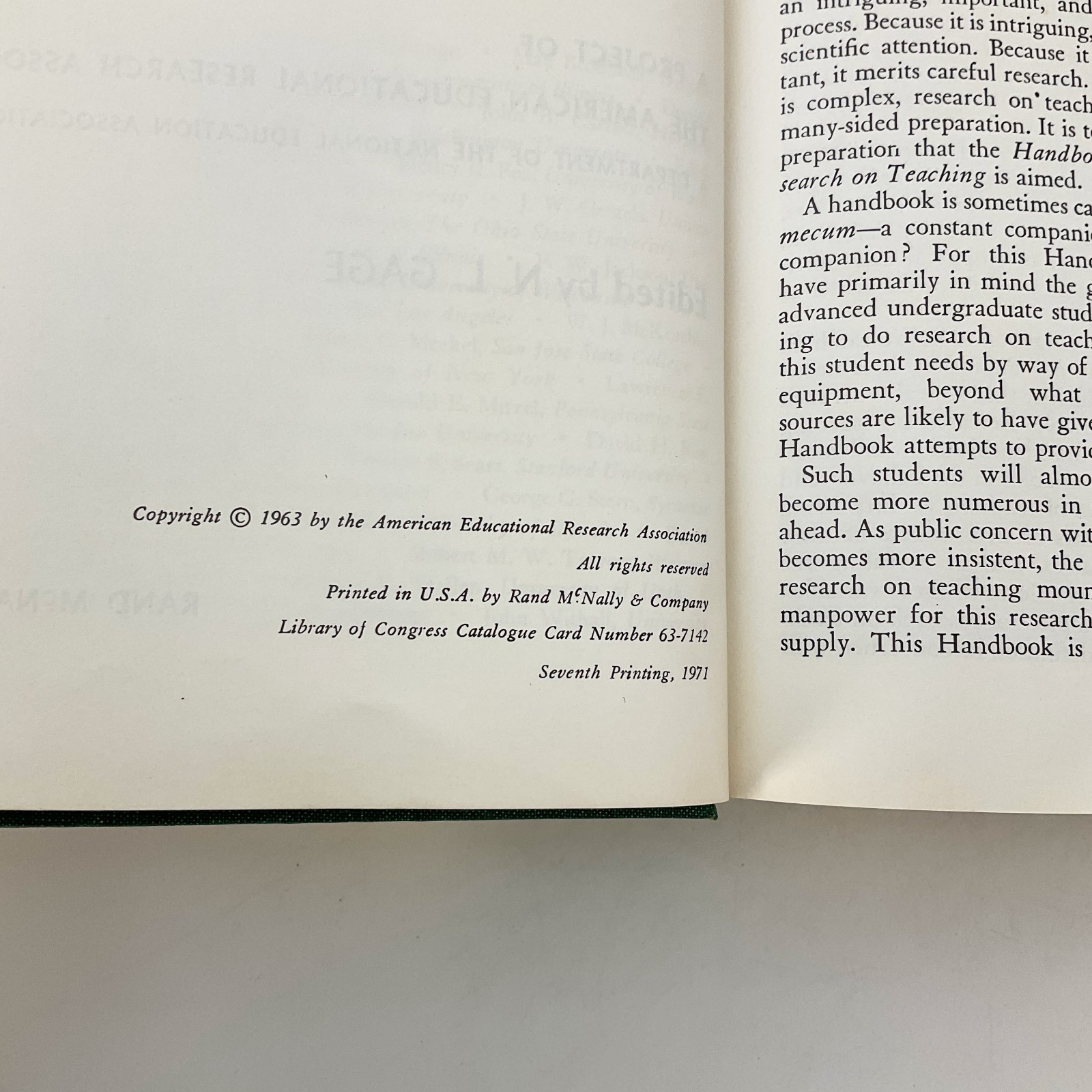 Handbook of Research on Teaching Pedagogy Studies Hardcover Book NL Gage 1971