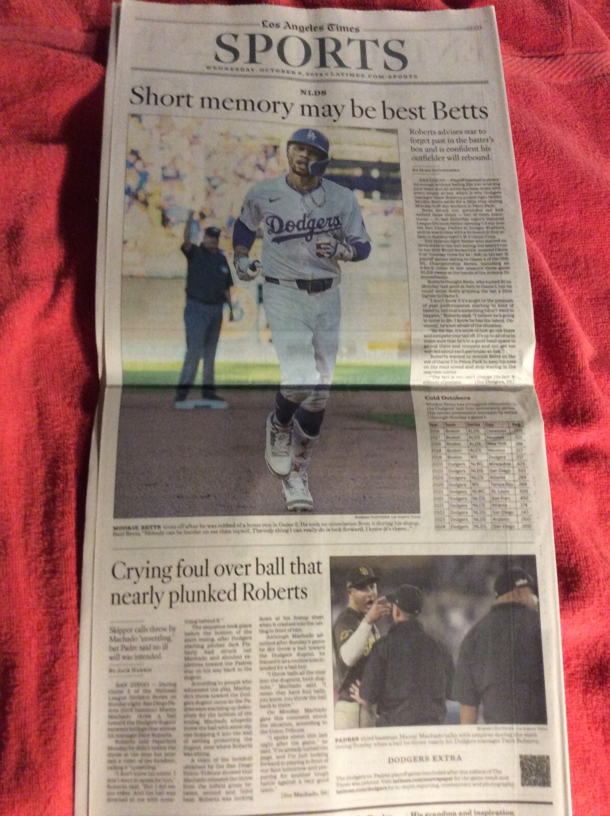 LA TIMES SPORTS SECTION OCTOBER 9 2024 DODGERS MOOKIE BETTS