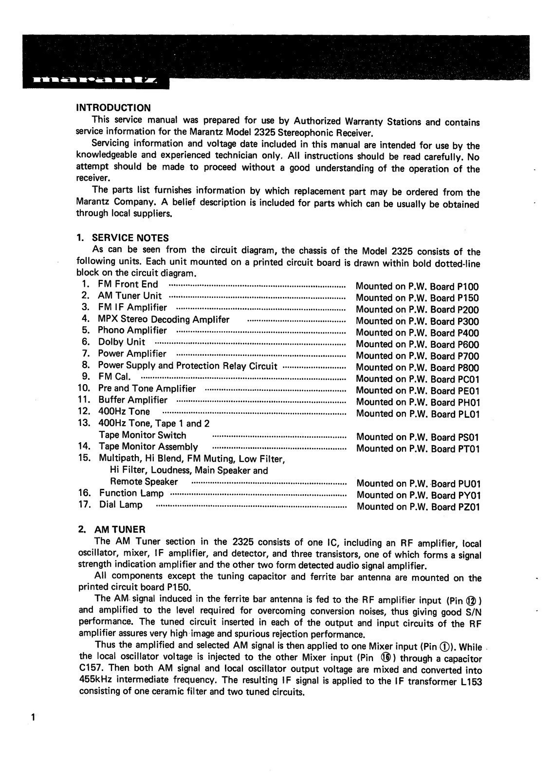 MARANTZ 2325 RECEIVER SERVICE MANUAL , BOUND, TOUGH COVERS, FOLDOUT DIAGRAMS