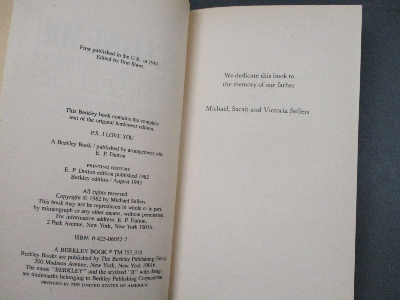 P.S. I LOVE YOU (AN INTIMATE PORTRAIT OF PETER SELLERS) 1983 Paperback PB