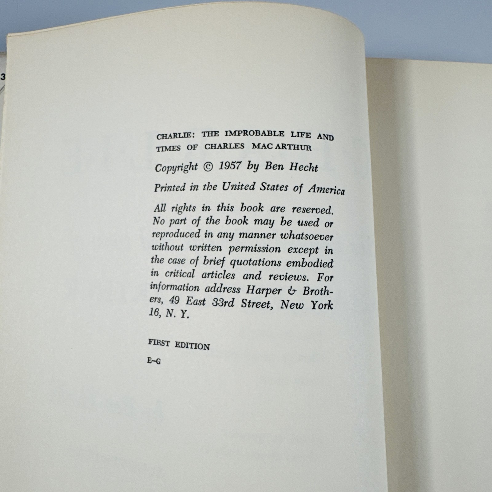 Charlie – Ben Hecht 1957 First Edition Harper & Brothers Illustrated Biography