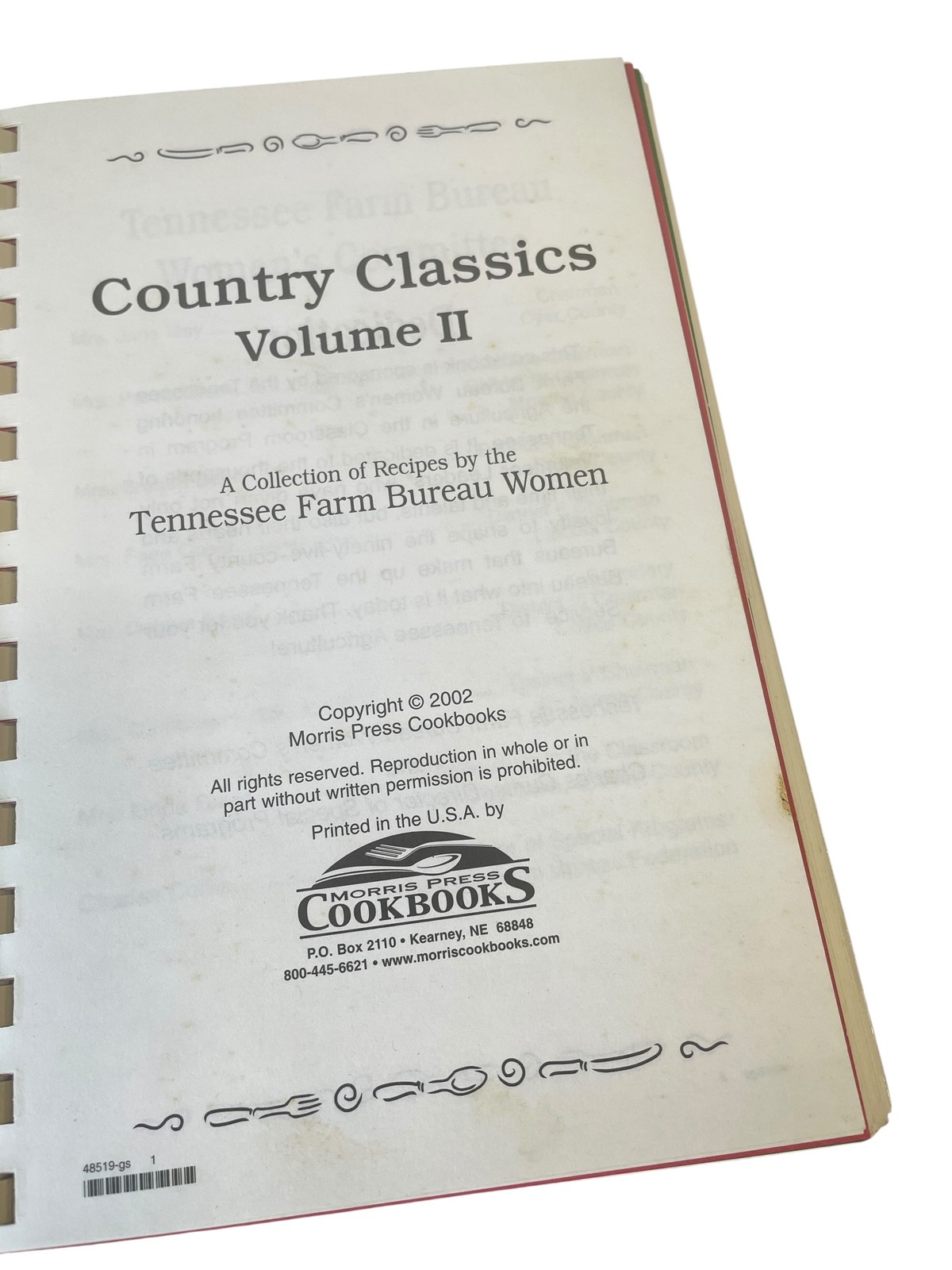 Country Classics Volume II Cookbook Tennessee Farm Bureau Women Morris Press