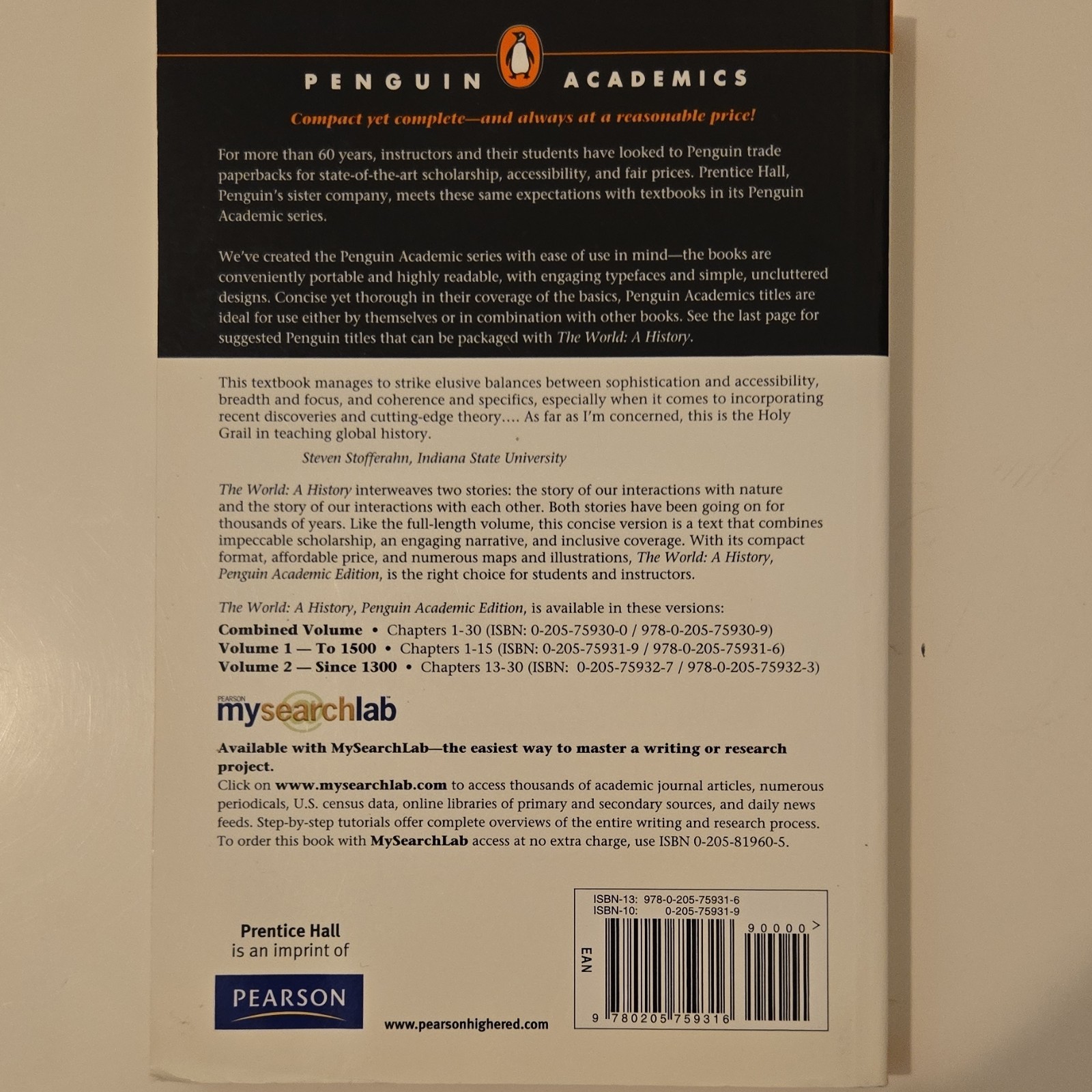 Penguin Academics World History Vol 1 Felipe Fernández-Armesto Prentice Hall PB