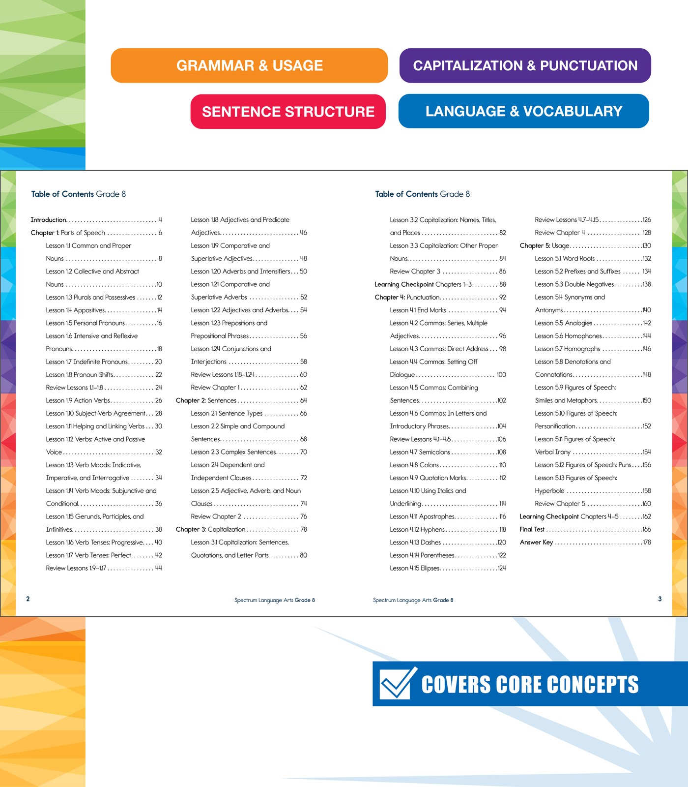 Spectrum Language Arts Workbook Grade 8 (192 pages)