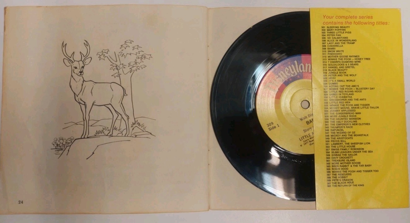 🦌 Walt Disney’s Story of Bambi – 1977 Read-Along Book & Record – #309 – USED