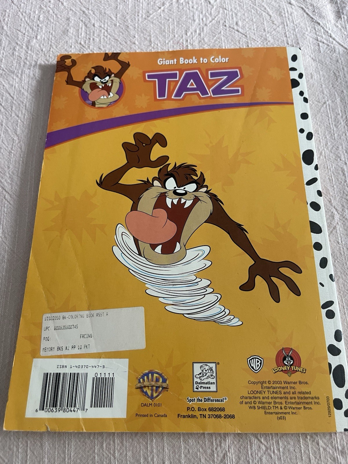Taz-Mania Giant Book to Color softcover book Dalmatian Press 2003
