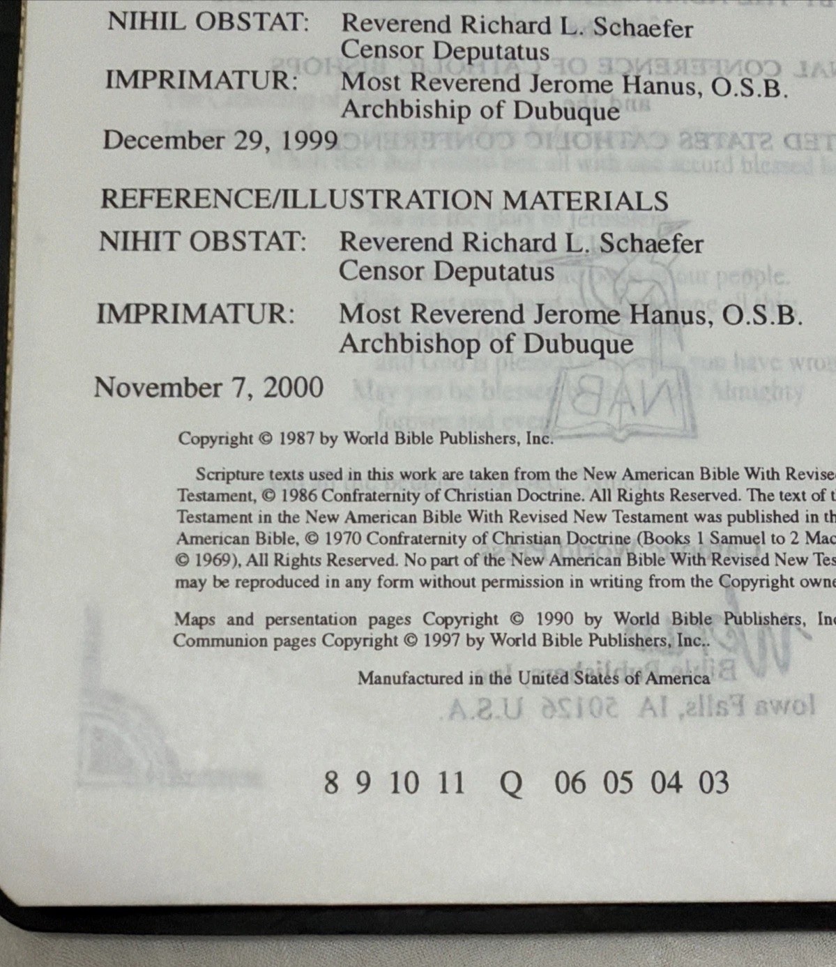The New American Bible Revised Edition 2000 World Catholic Press Faux Leather PO